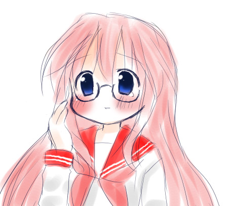takara miyuki, lucky star, lowres, 00s, blush, glasses, school uniform, serafuku