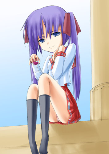 hiiragi kagami, lucky star, lowres, tagme, 00s, panties, school uniform, serafuku, underwear