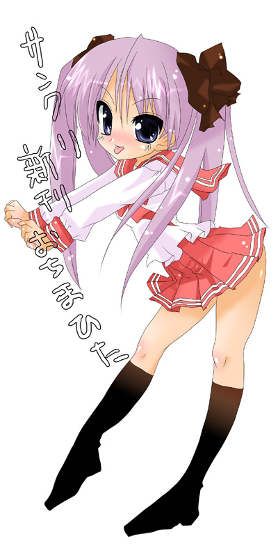 mikiharu, hiiragi kagami, lucky star, 00s, 1girl, female focus, purple hair, school uniform, serafuku, solo, tongue, tongue out