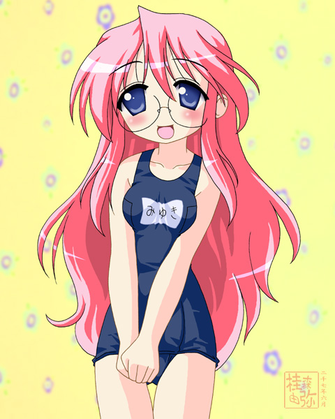 takara miyuki, lucky star, tagme, 00s, glasses, swimsuit