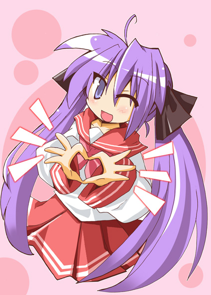 hiiragi kagami, lucky star, tagme, 00s, school uniform, serafuku, wink