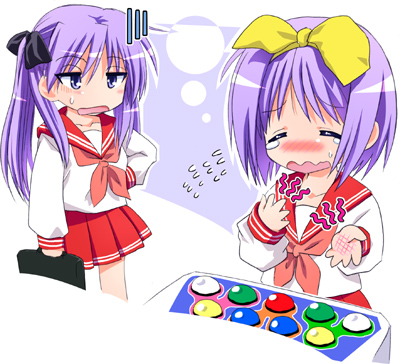 otaut-r, hiiragi kagami, hiiragi tsukasa, lucky star, lowres, 00s, 2girls, multiple girls, school uniform, serafuku, siblings, sisters, tears, twins