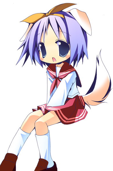 nagomi tozakura, hiiragi tsukasa, lucky star, 00s, animal ears, dog ears, dog tail, school uniform, serafuku, solo, tail