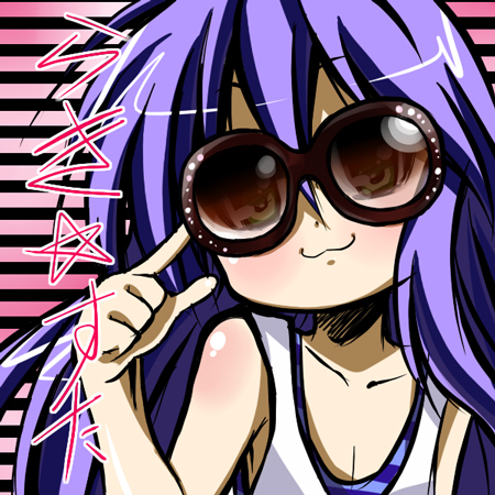 nukunuku, izumi konata, lucky star, lowres, 00s, :3, brown-tinted eyewear, glasses, solo, sunglasses, tinted eyewear
