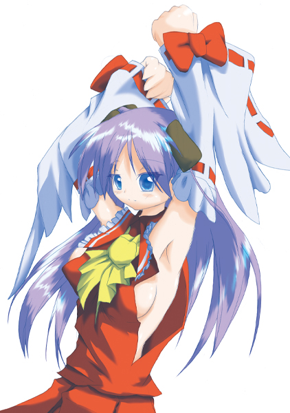 hexa, hakurei reimu, hiiragi kagami, lucky star, touhou, 1girl, armpits, breasts, cosplay, crossover, female focus, hakurei reimu (cosplay), japanese clothes, large breasts, miko, sideboob, solo