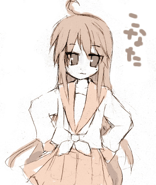 izumi konata, lucky star, lowres, 00s, monochrome, school uniform, serafuku, sketch