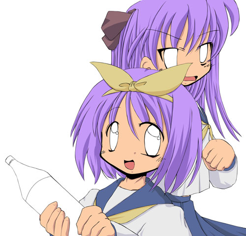hiiragi kagami, hiiragi tsukasa, lucky star, lowres, 00s, 2girls, multiple girls, school uniform, serafuku, sisters, sketch, twins, upper body