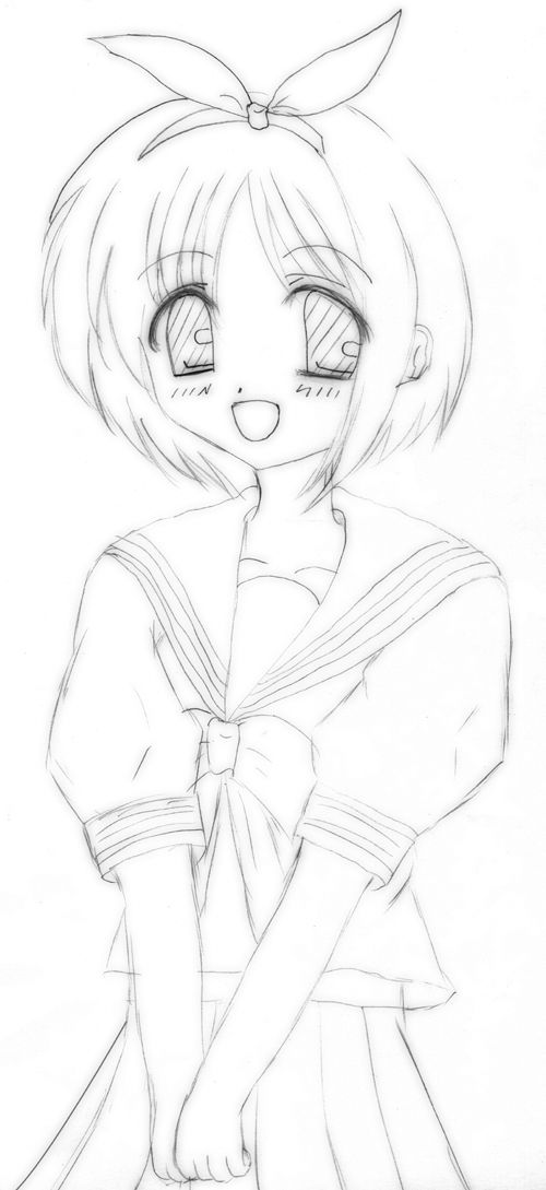 hiiragi tsukasa, lucky star, 00s, monochrome, school uniform, serafuku, sketch