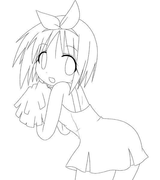 hiiragi tsukasa, lucky star, 00s, cheerleader, monochrome, sketch