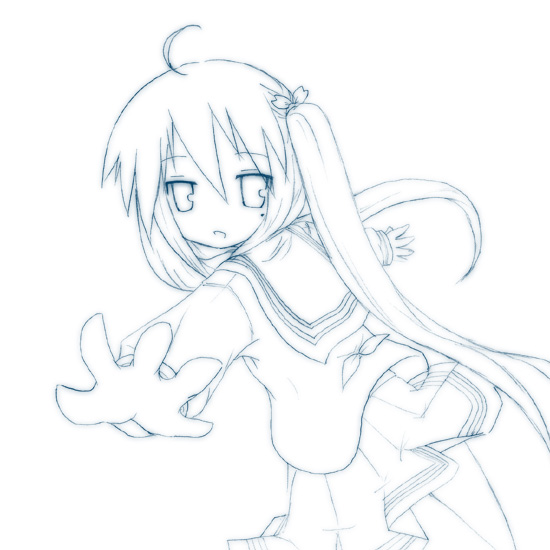 hiiragi kagami, lucky star, 00s, monochrome, school uniform, serafuku, sketch
