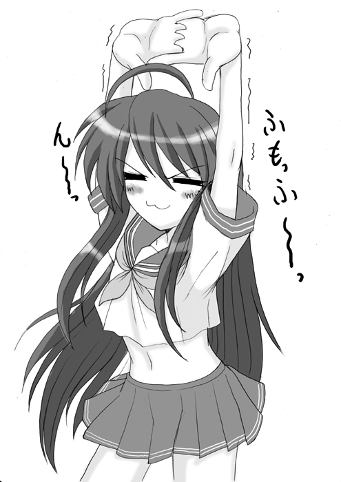 izumi konata, lucky star, 00s, monochrome, school uniform, serafuku, sketch
