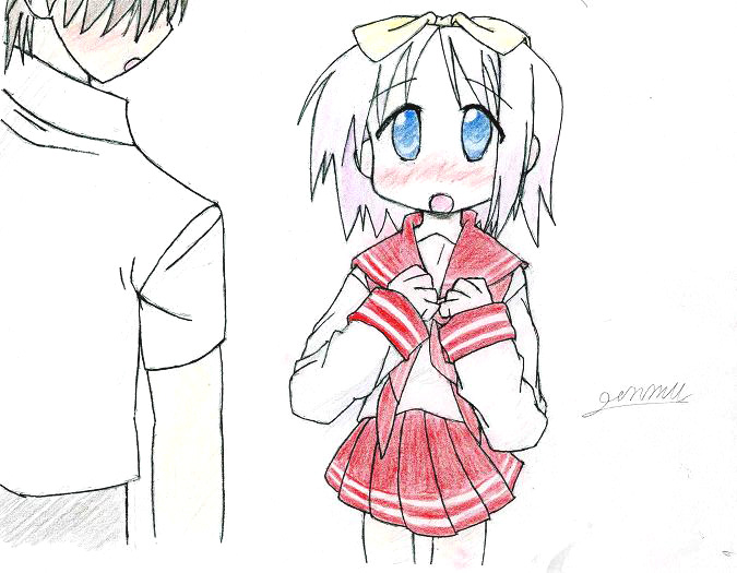 hiiragi tsukasa, lucky star, tagme, 00s, school uniform, serafuku, sketch