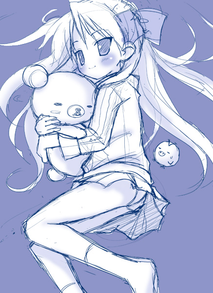 hiiragi kagami, lucky star, tagme, 00s, monochrome, panties, sketch, skirt, underwear