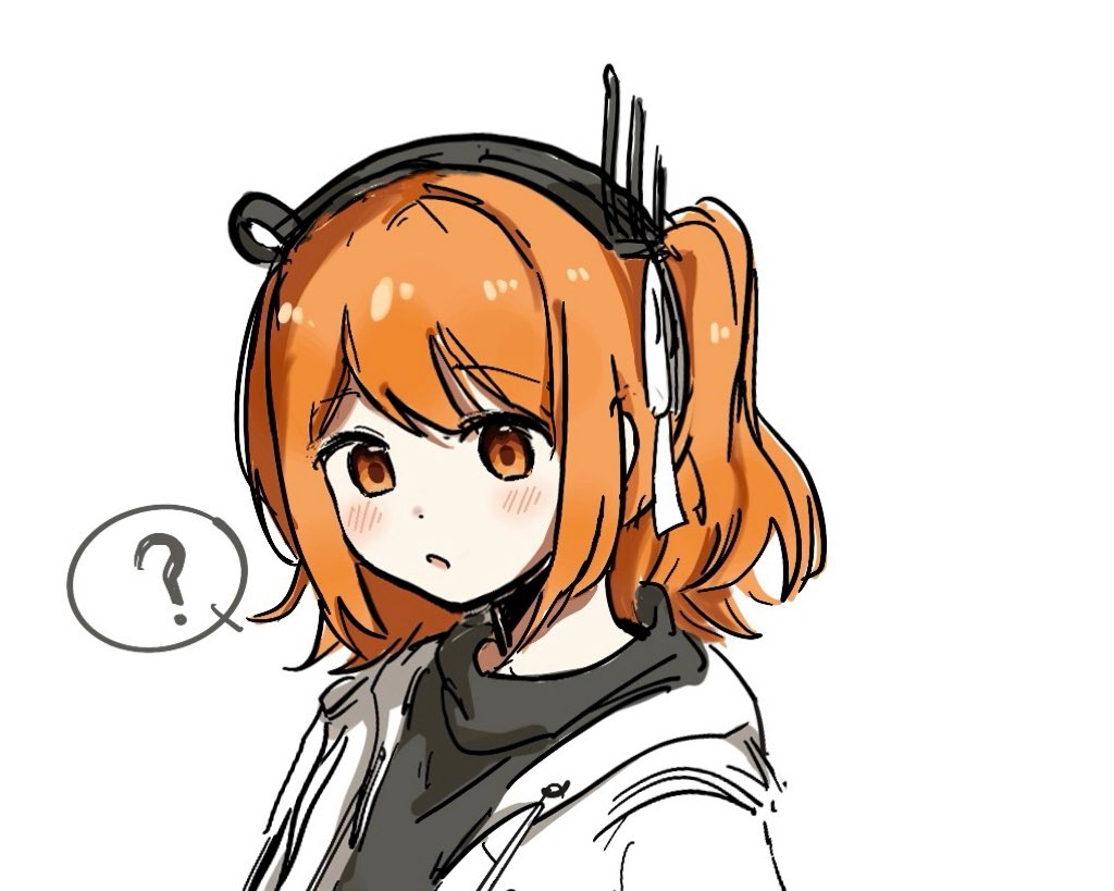 adachi rei, a.i. voice, utau, 1girl, ?, looking at viewer, one side up, orange eyes, orange hair, solo, spoken question mark, yuukeiii213