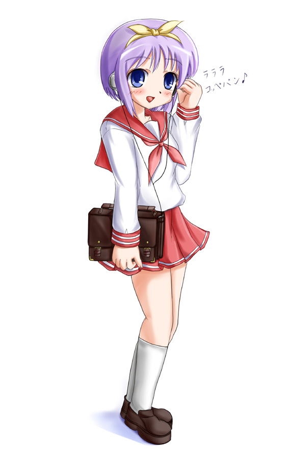 kyabesuke, hiiragi tsukasa, lucky star, 00s, earphones, school uniform, serafuku, solo