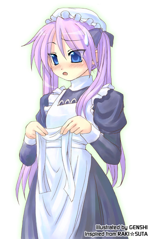genshi, hiiragi kagami, lucky star, 00s, 1girl, alternate costume, enmaided, female focus, maid, solo