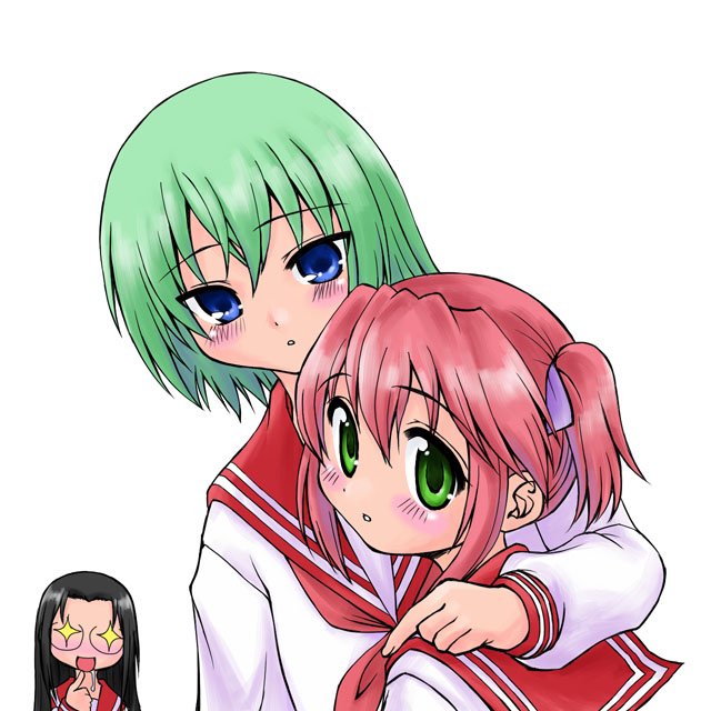 yuuki akira, iwasaki minami, kobayakawa yutaka, tamura hiyori, lucky star, + +, 00s, 3girls, multiple girls, school uniform, serafuku