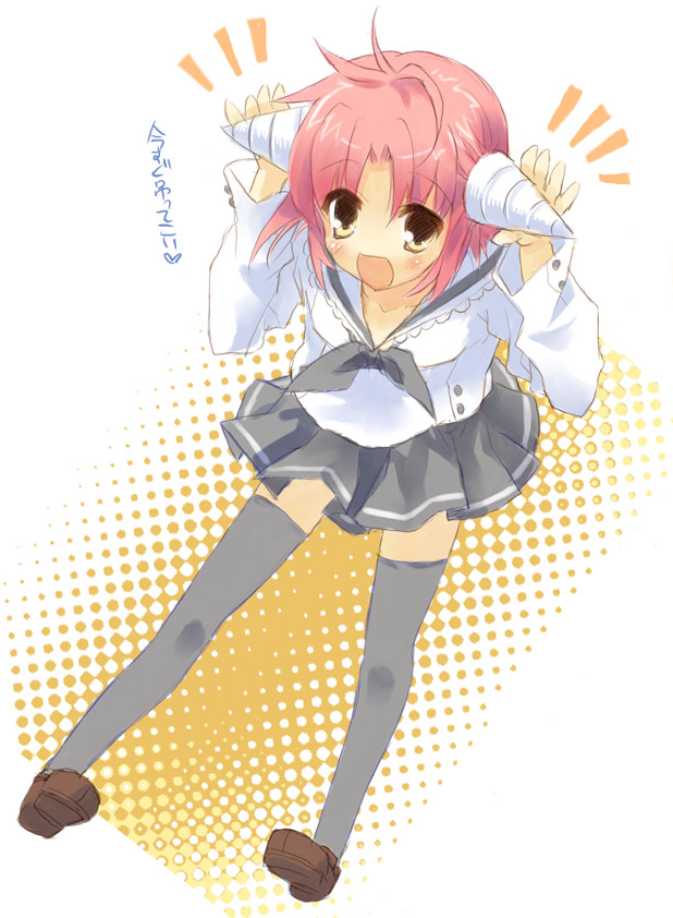 kogami akira, lucky star, 00s, brown eyes, pink hair, shells, thighhighs