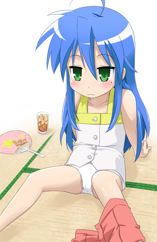 youkan, izumi konata, lucky star, 00s, 1girl, female focus, mole, mole under eye, panties, solo, underwear, undressing