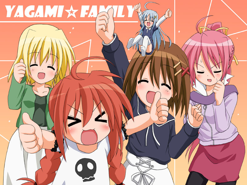 taka (suigendou), taka sui, reinforce zwei, shamal, signum, vita (nanoha), yagami hayate, lucky star, lyrical nanoha, mahou shoujo lyrical nanoha, mahou shoujo lyrical nanoha a's, motteke! serafuku, 5girls, blonde hair, braid, crossover, mini person, minigirl, multiple girls, pantyhose, parody, ponytail, twin braids
