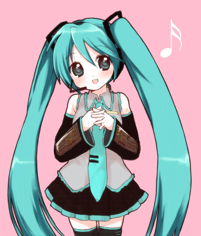 usashiro mani, hatsune miku, vocaloid, bad id, bad pixiv id, 1girl, detached sleeves, female focus, long hair, simple background, solo, thighhighs, twintails, very long hair, zettai ryouiki