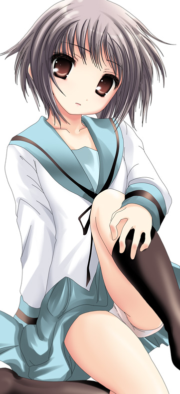 namamo nanase, nagato yuki, suzumiya haruhi no yuuutsu, 00s, panties, school uniform, serafuku, solo, underwear