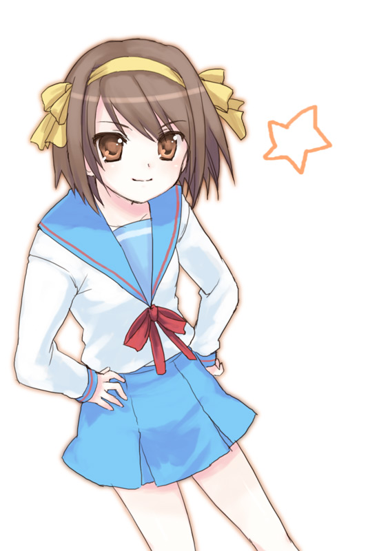 usashiro mani, suzumiya haruhi, suzumiya haruhi no yuuutsu, tagme, 00s, brown hair, school uniform, serafuku, short hair, solo