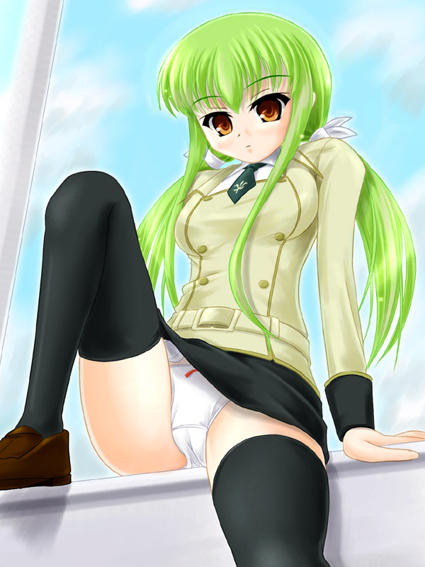 katsuragi niya, c.c., code geass, 00s, 1girl, female focus, miniskirt, panties, pencil skirt, skirt, solo, thighhighs, underwear