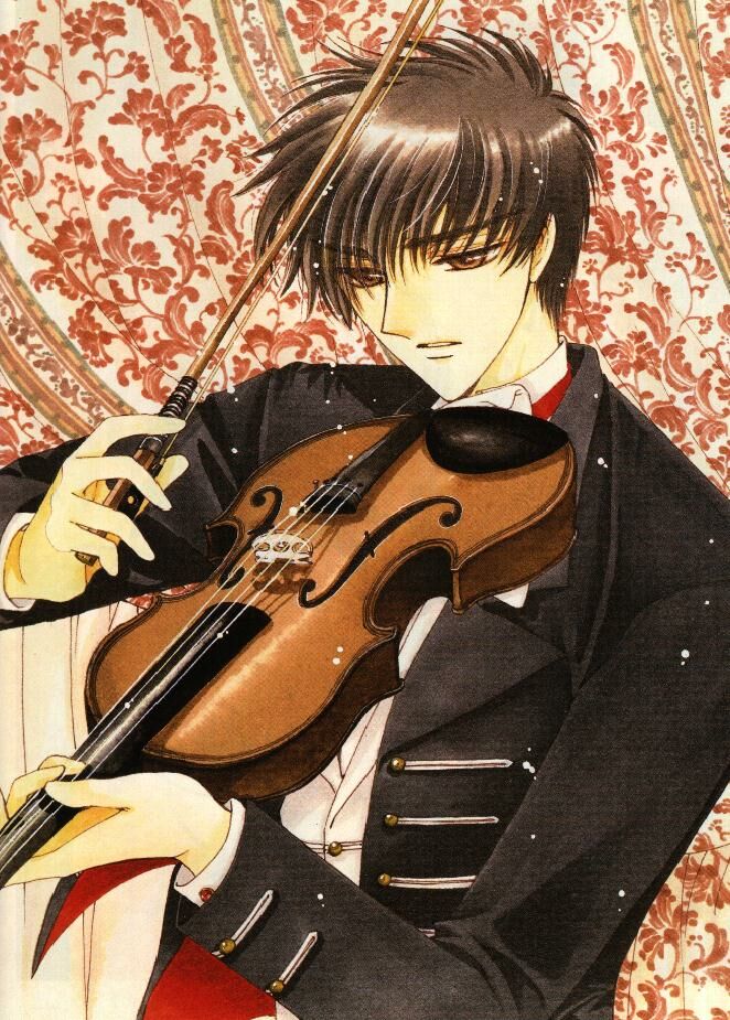 clamp, kinomoto touya, cardcaptor sakura, 1990s (style), 1boy, instrument, male focus, retro artstyle, solo, tuxedo, violin