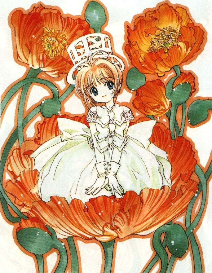 kinomoto sakura, cardcaptor sakura, 1990s (style), 1girl, female focus, flower, hat, peony (flower), retro artstyle, solo