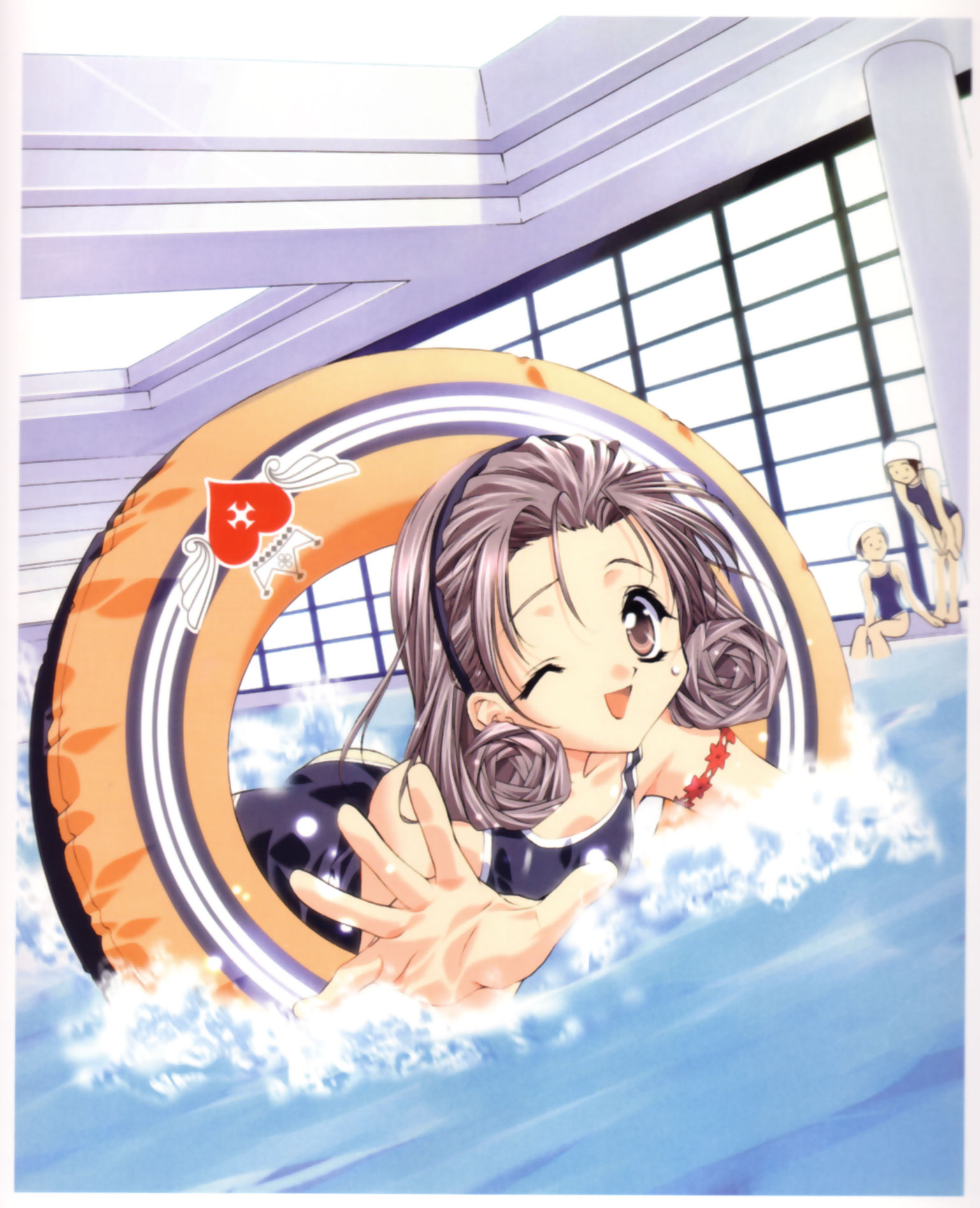 shirayuki (sister princess), sister princess, highres, tagme, 00s, innertube, one eye closed, pool, swim ring, swimming, swimsuit, wink