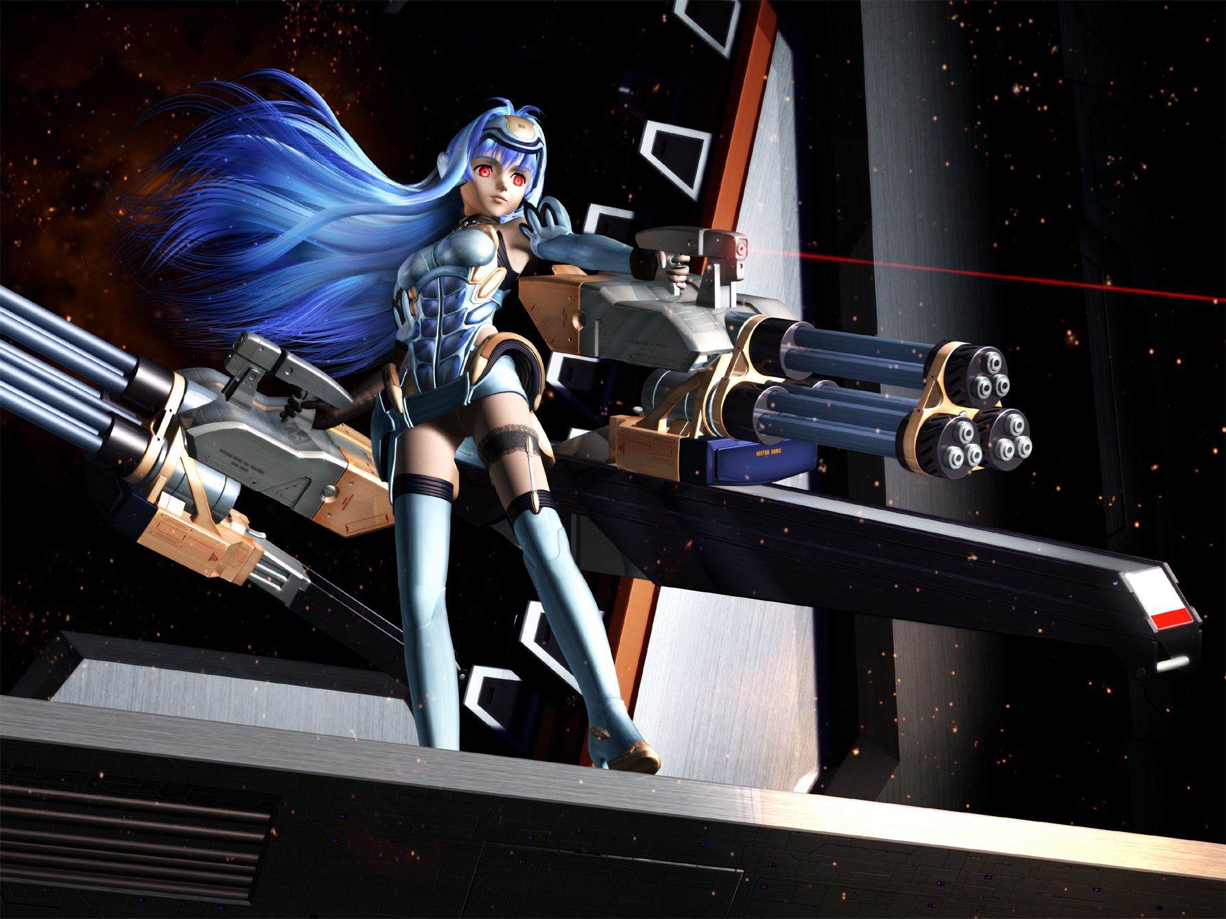 kos-mos, xenosaga, highres, tagme, 00s, blue hair, red eyes