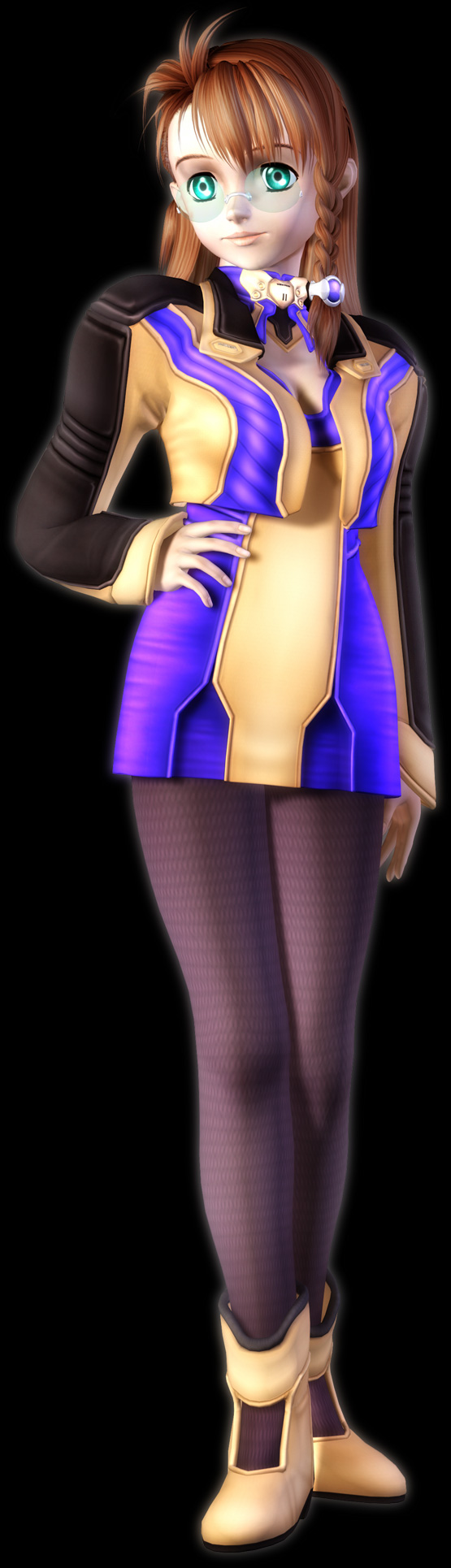 shion uzuki, xeno (series), xenosaga, highres, long image, tall image, 00s, braid, glasses, thighhighs