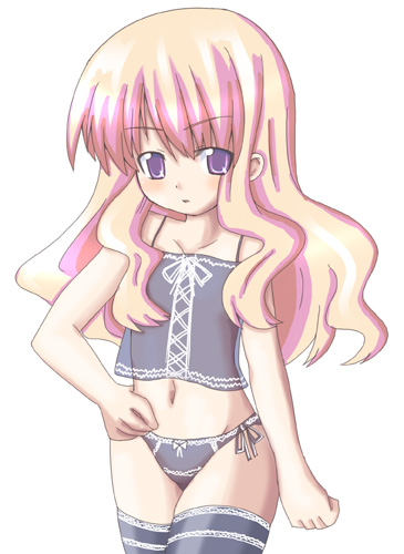 yuuno (artist), yuuno takanari, louise francoise le blanc de la valliere, zero no tsukaima, lowres, 00s, 1girl, female focus, loli, long hair, panties, side-tie panties, solo, thighhighs, underwear