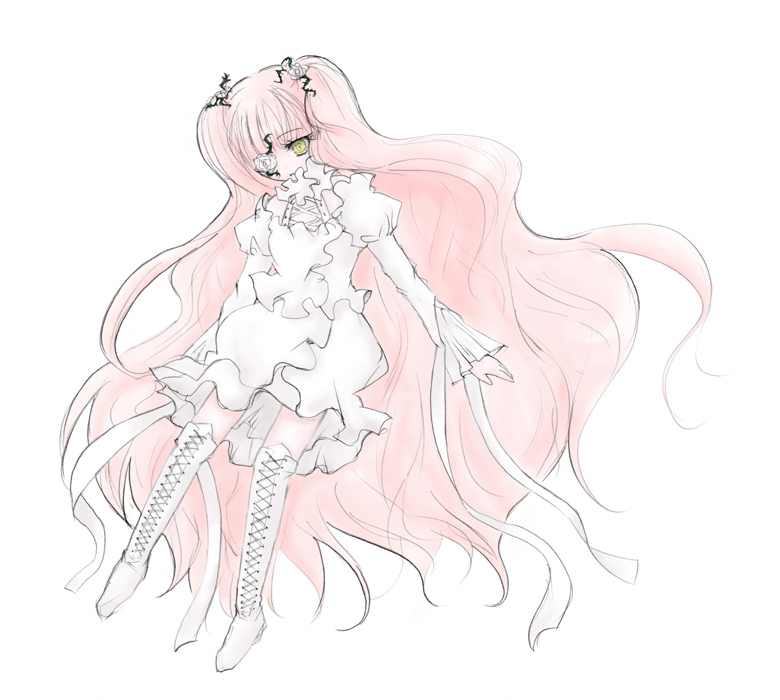 kirakishou, rozen maiden, tagme, 00s, long hair, pink hair, simple background, very long hair, yellow eyes
