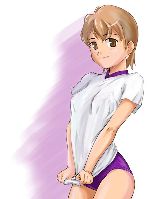 takahashi ren, fate/stay night, fate (series), tagme, 00s, 1girl, breasts, female focus, gym uniform, solo, standing, white background