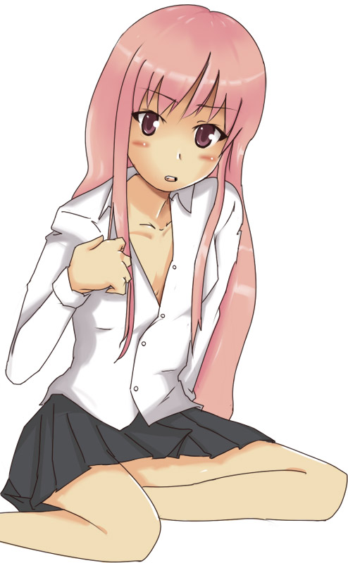 louise francoise le blanc de la valliere, zero no tsukaima, artist request, 00s, fang, legs folded, long hair, pink hair, sitting