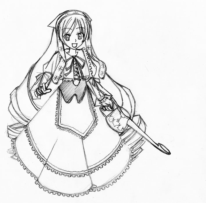 suiseiseki, rozen maiden, tagme, 00s, monochrome, sketch