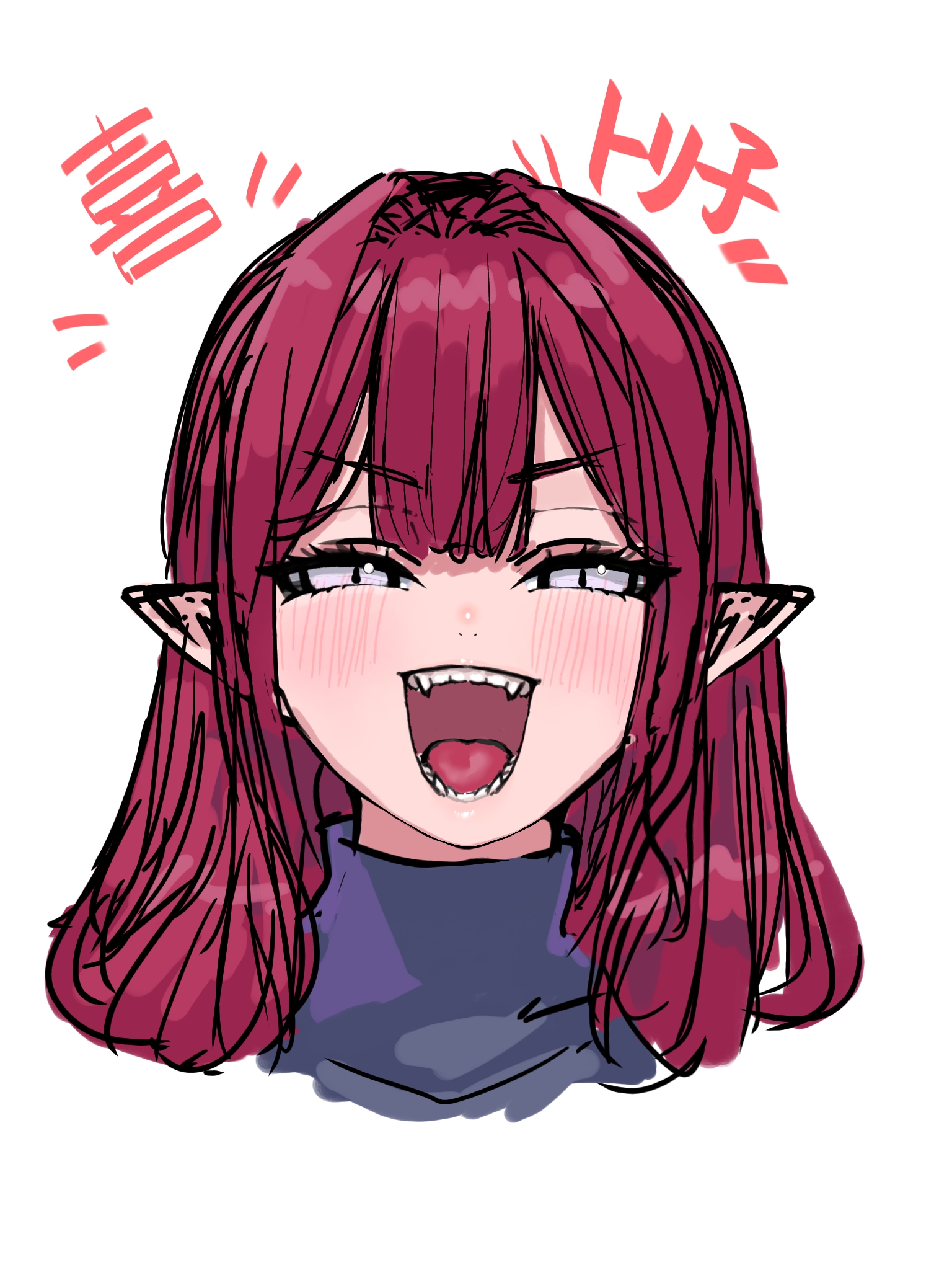 niwaikanai, baobhan sith (fate), fate/grand order, fate (series), highres, translation request, 1girl, grey eyes, grey sweater, long hair, looking at viewer, open mouth, pink hair, pointy ears, sidelocks, smile, solo, sweater, turtleneck, turtleneck sweater