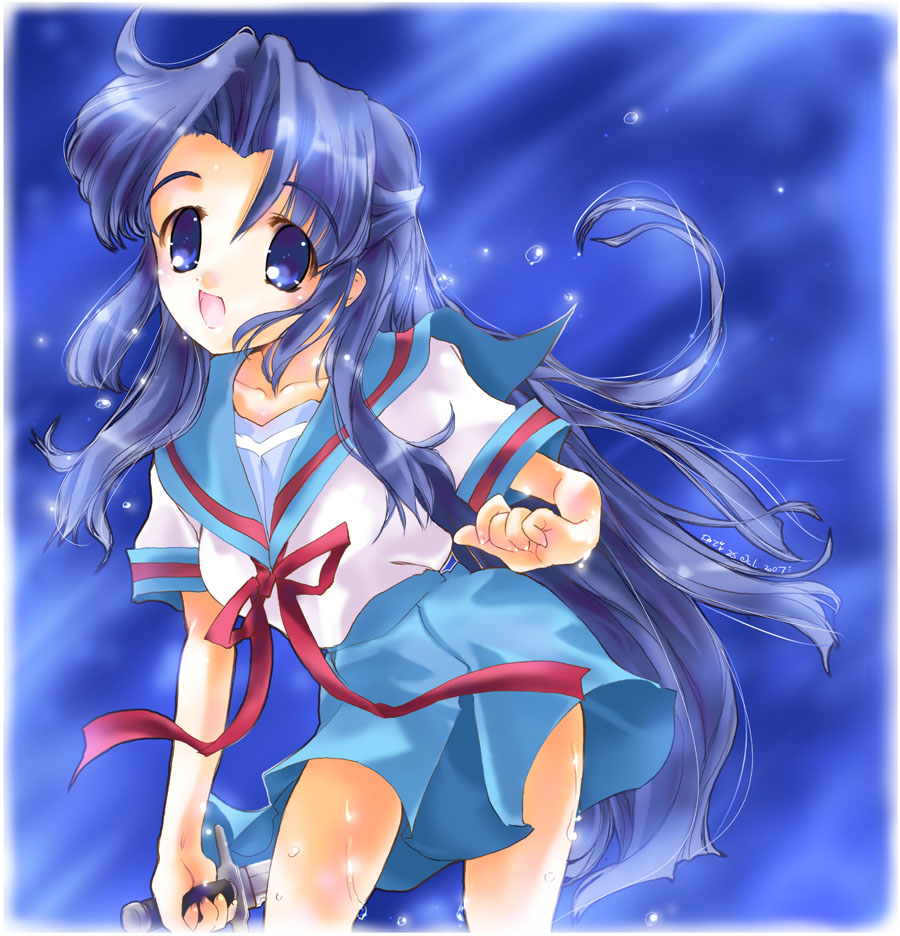 nyanmilla, suzumiya haruhi no yuuutsu, tagme, 00s, school uniform, serafuku, weapon