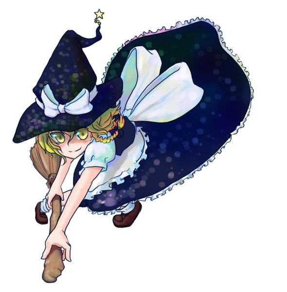 daizan (mount position), kirisame marisa, touhou, 1girl, blonde hair, braid, broom, female focus, hat, short hair, smile, solo, yellow eyes