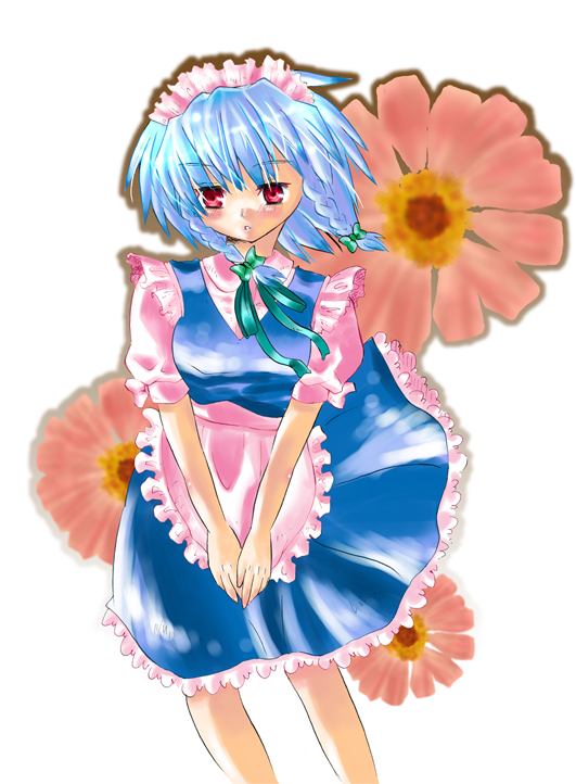 izayoi sakuya, touhou, tagme, 1girl, dress, female focus, maid, plant, solo, white background