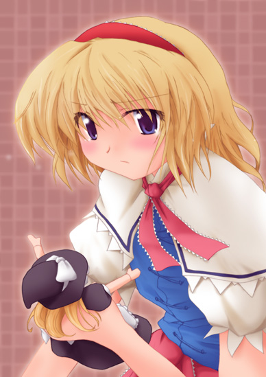 makkuroh (yoh-ku), alice margatroid, kirisame marisa, touhou, 1girl, blonde hair, blue eyes, character doll, doll, female focus, hat, solo