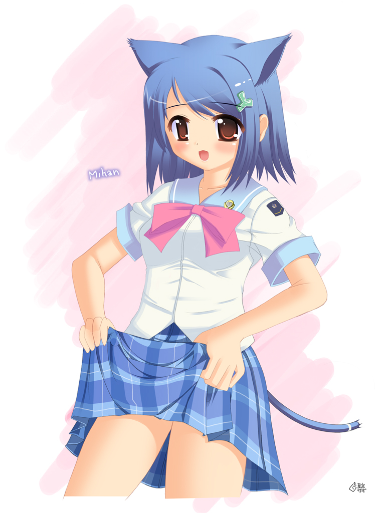 natsumiya yuzu, inamori mika, gakuen utopia manabi straight!, 00s, 1girl, animal ears, clothes lift, skirt, skirt lift, tail