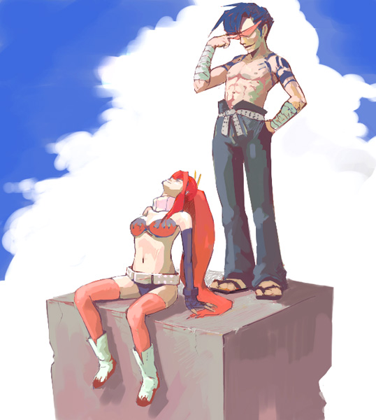 kamina (ttgl), yoko littner, tengen toppa gurren lagann, tagme, 00s, thighhighs