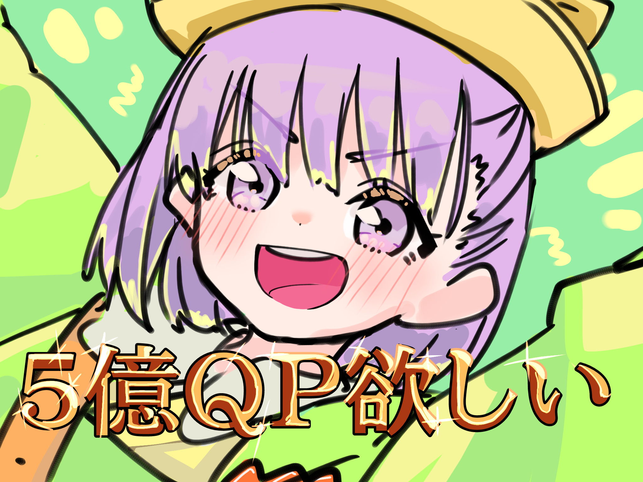niwaikanai, kazuradrop (fate), kazuradrop (first ascension) (fate), fate/grand order, fate (series), highres, translation request, 1girl, blush, bow, breasts, green kimono, hair bow, hat, japanese clothes, kimono, long sleeves, looking at viewer, open mouth, purple eyes, purple hair, sailor collar, short hair, small breasts, smile, solo, tassel, white hat, white sailor collar, wide sleeves, yellow bow