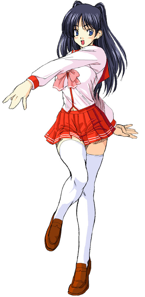 kamia (not found), kousaka tamaki, yukino sayuri, original, to heart (series), to heart 2, 1girl, black hair, blue eyes, cosplay, female focus, kousaka tamaki (cosplay), long hair, school uniform, serafuku, solo, thighhighs, twintails, zettai ryouiki