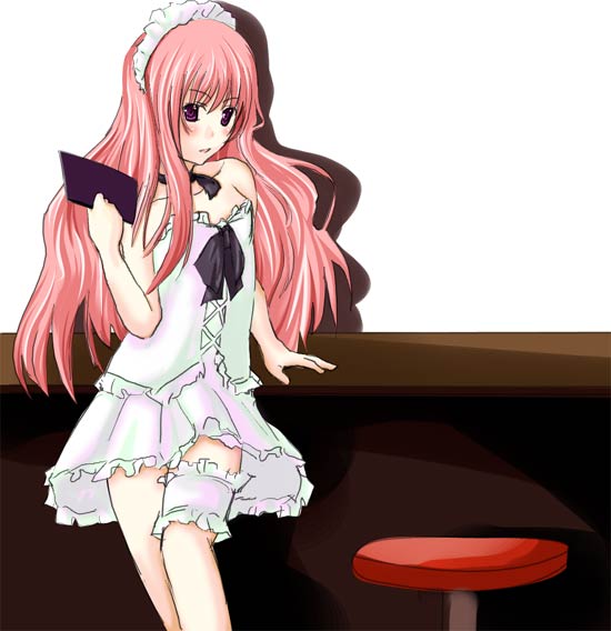 ruku (alicecreation), louise francoise le blanc de la valliere, zero no tsukaima, 00s, blush, long hair, pink hair, stool