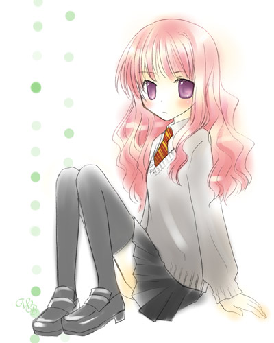 shima yukiwa, hermione granger, louise francoise le blanc de la valliere, harry potter (series), wizarding world, zero no tsukaima, artist request, lowres, 00s, cosplay, hermione granger (cosplay), long hair, pink hair, purple eyes, school uniform, serafuku, skirt, thighhighs
