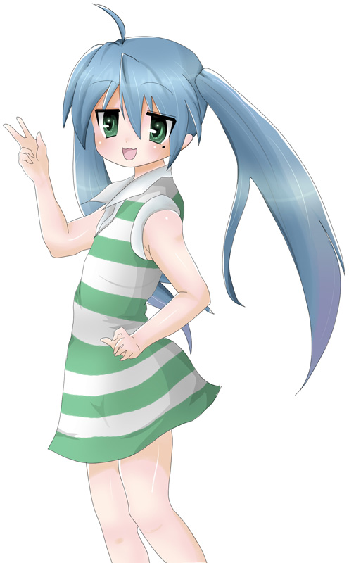 masayu, izumi konata, lucky star, 00s, 1girl, alternate hairstyle, female focus, mole, mole under eye, solo, twintails